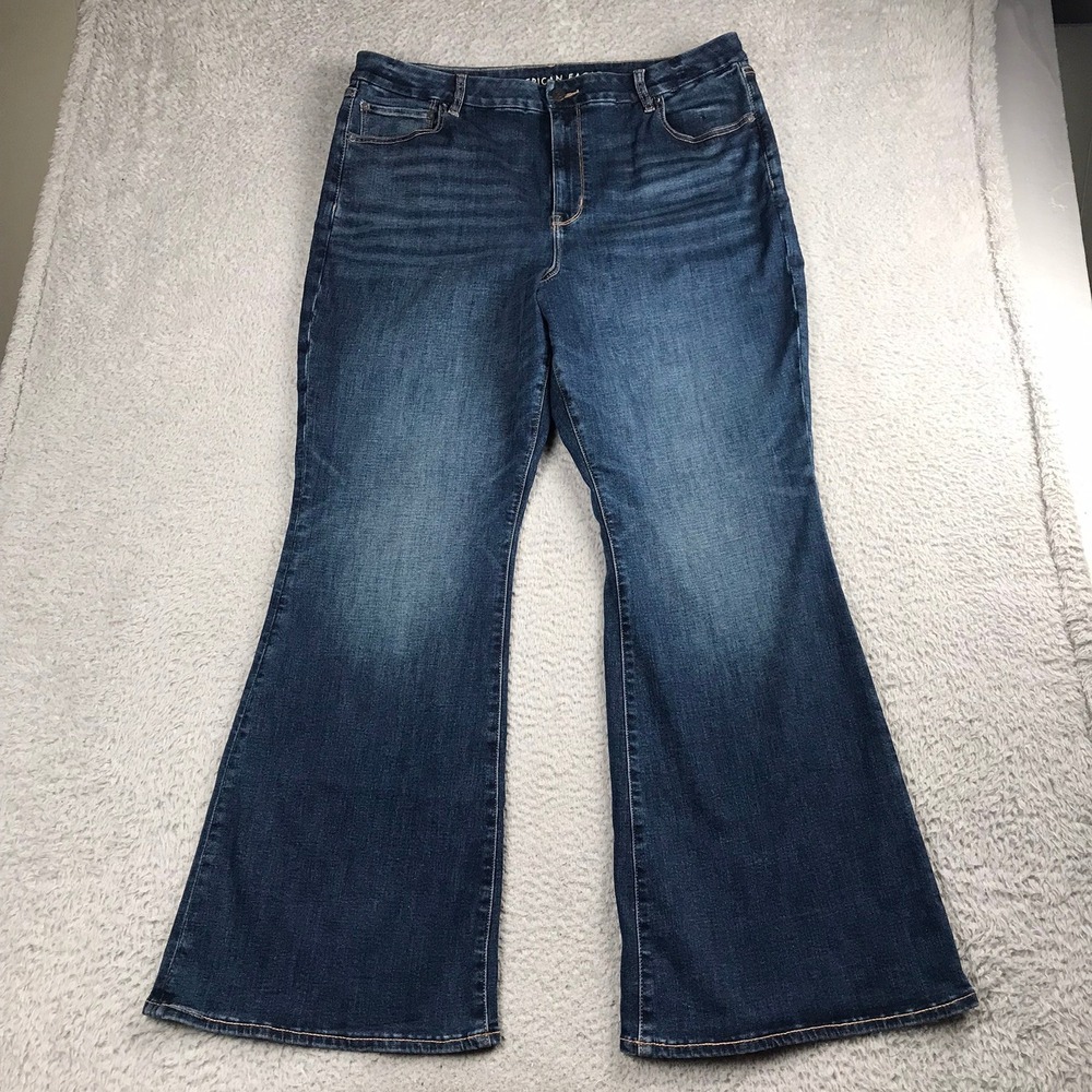 American Eagle Curvy Super High Rise Flare Jeans Women 20 (38x32) Blue Stretch